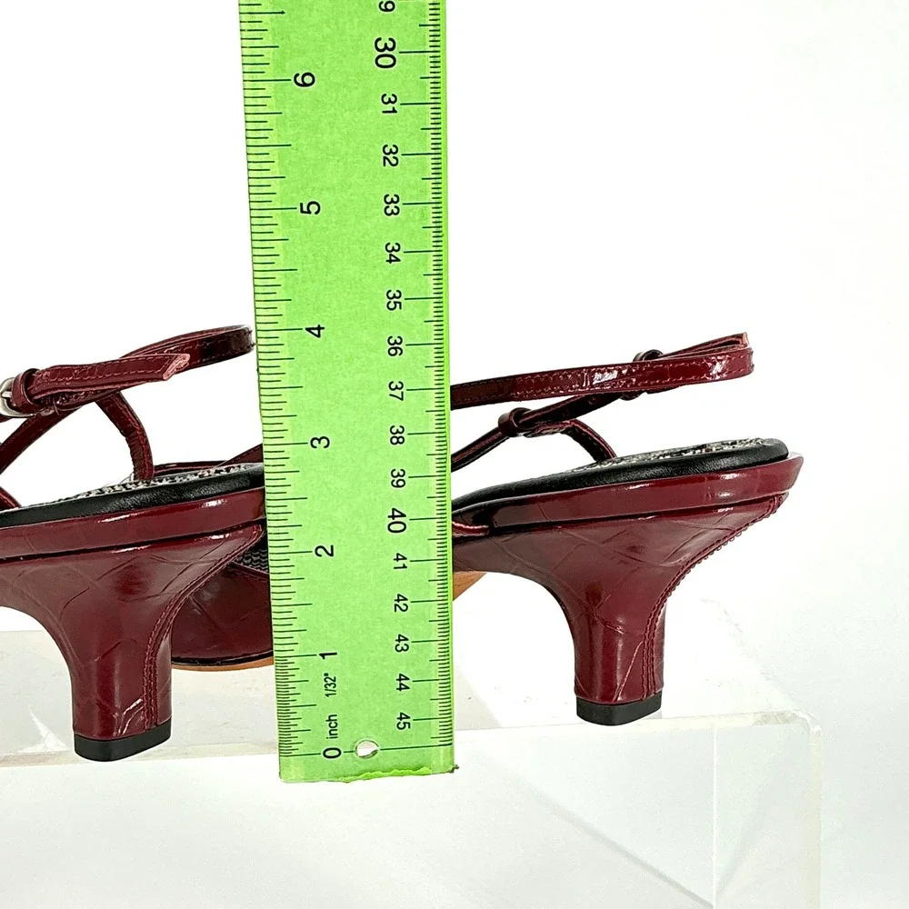 Vince Size 8.5 Burgundy Croc Print Leather Slingback Kitten Heels NEW Pumps $375
